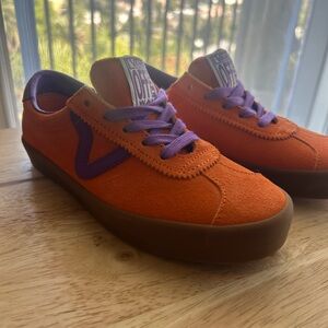 Vans Orange Suede Low-Top Sneakers with Purple Accents